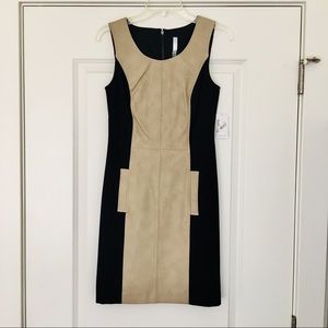 KENSIE Faux Leather Inset Tan Black Dress XS